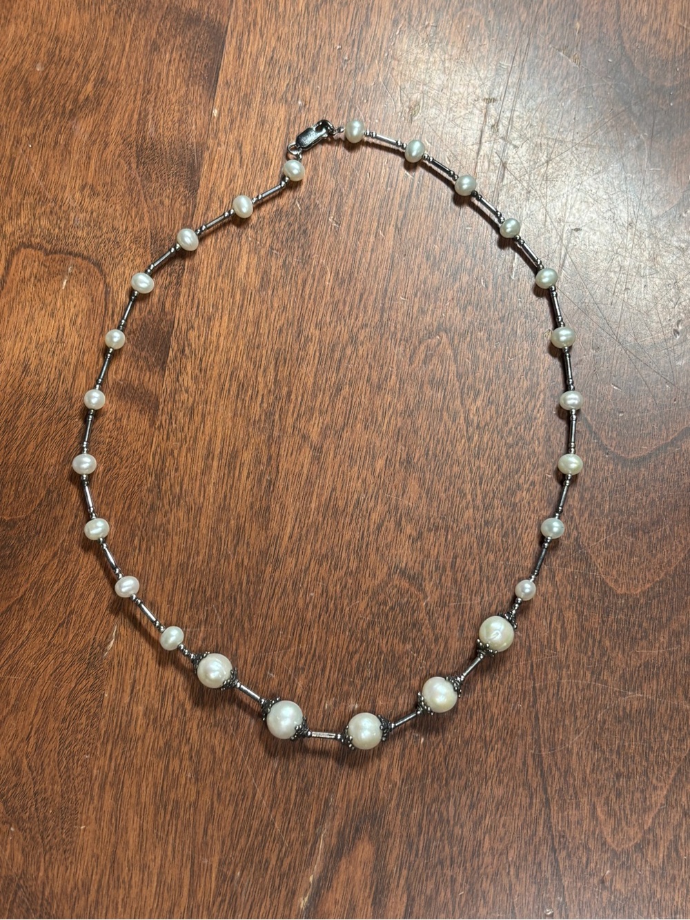Source Unknown White Pearl and Silver Bead Necklace - Women Jewelry